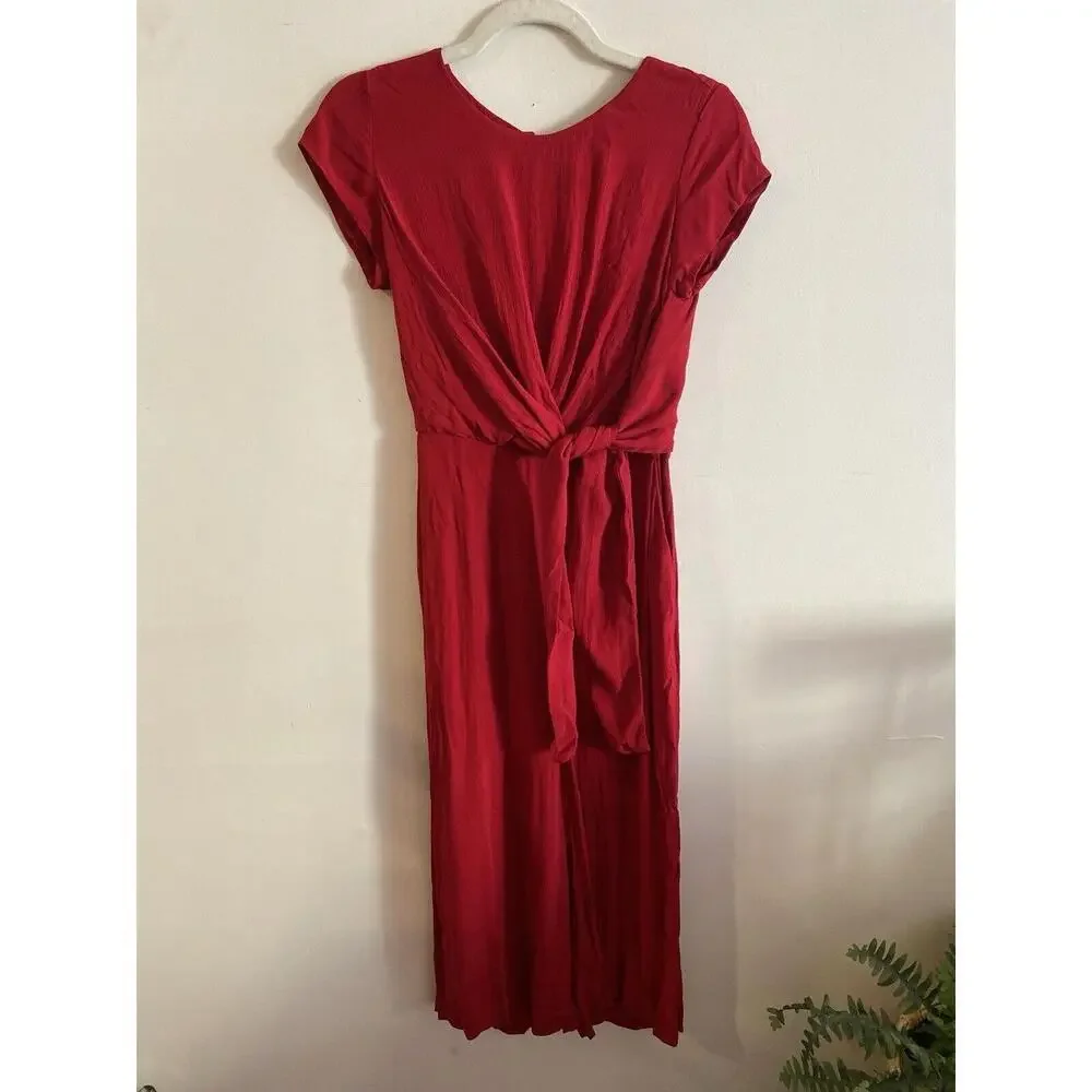 Anthropologie Maeve Red Grier Wide Leg Twist Tie Front Midi Jumpsuit Size 0